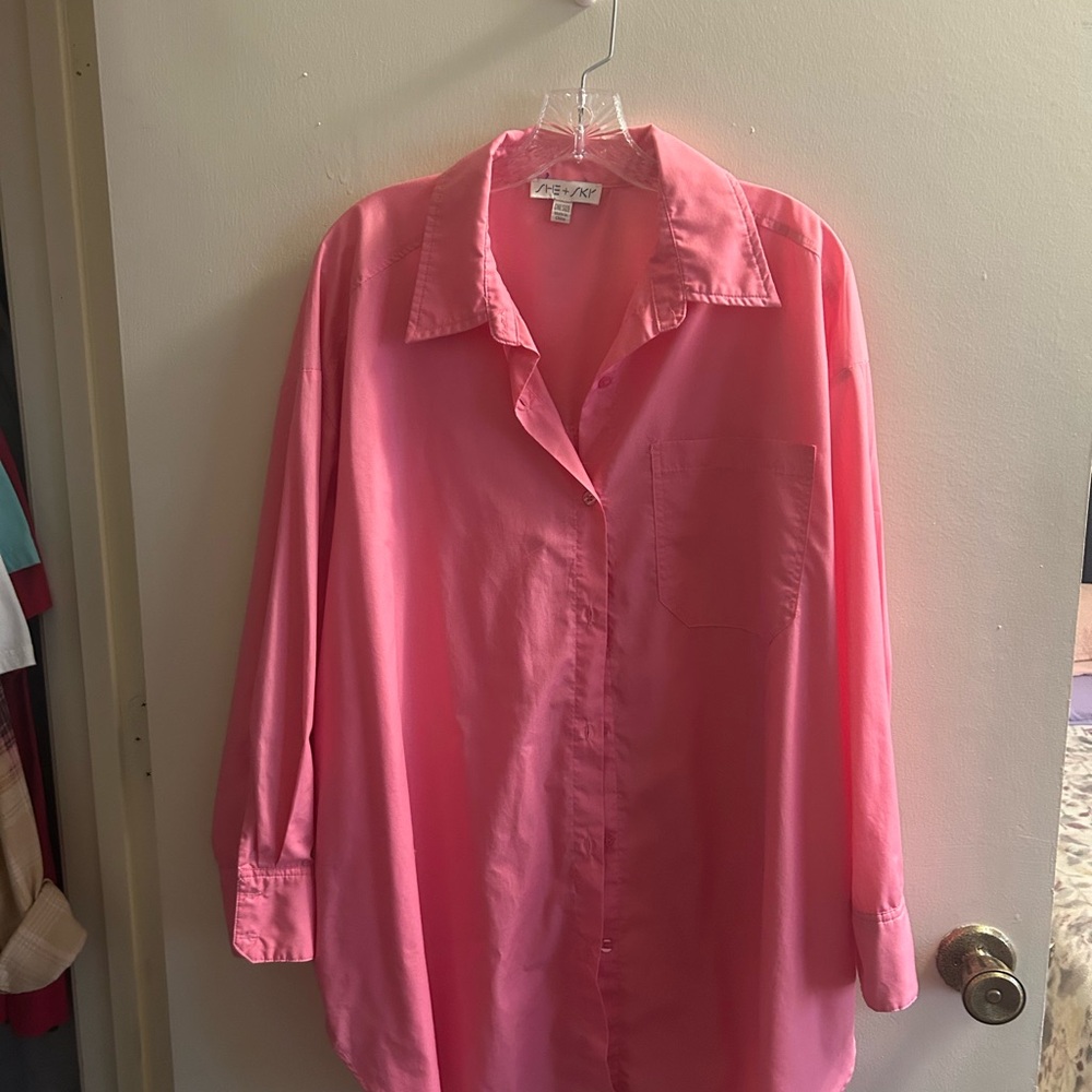 She + Sky Pink Relaxed Button-Down Shirt